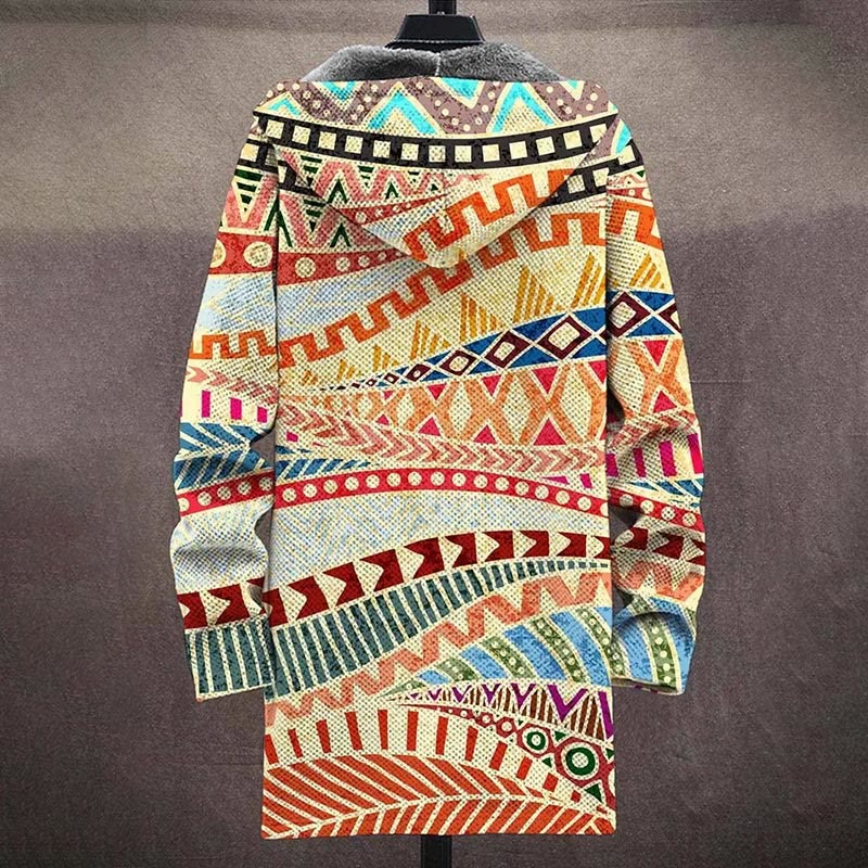 Colorful Ethnic Tribal Geometric Pattern Print Unisex Plush Thick Long-sleeved Fleece Jacket Coat - image 4