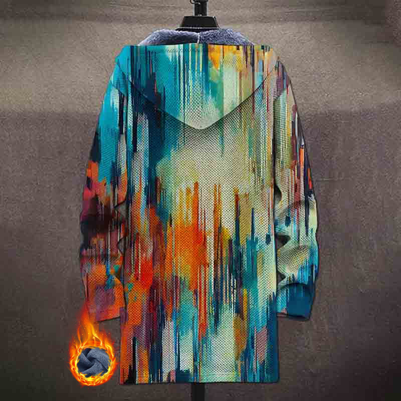 Abstract Oil Painting Graffiti Colorful Tribe Pattern Print Unisex Plush Thick Long-sleeved Fleece Jacket Coat - image 3