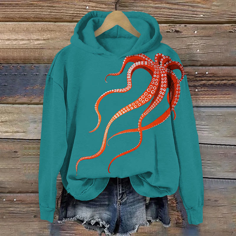 Octopus Print Long Sleeve Hoodie - Green - US44-46(8XL) - image 2