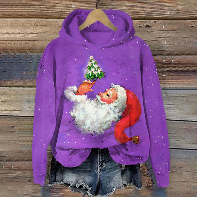 Christmas santa with tree print Long Sleeve Hoodie - Purple - US44-46(8XL) - image 4