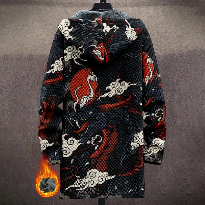 Japanese Mystical Dragon Pattern Print Unisex Plush Thick Long-sleeved Fleece Jacket Coat - image 3