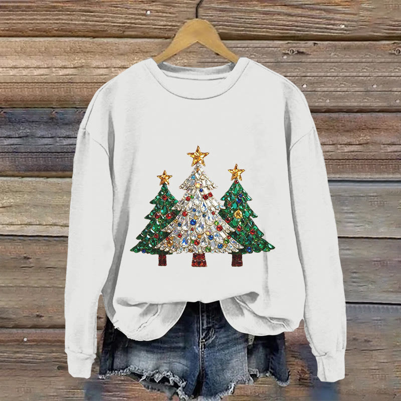Christmas Tree Jewelry Print Long Sleeve Sweatshirt - White - US16-18(2XL) - image 4