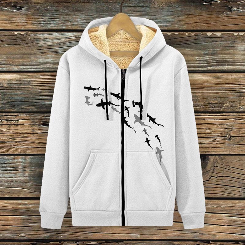 Shark Print Fleece Jacket - White - 4XL - image 4