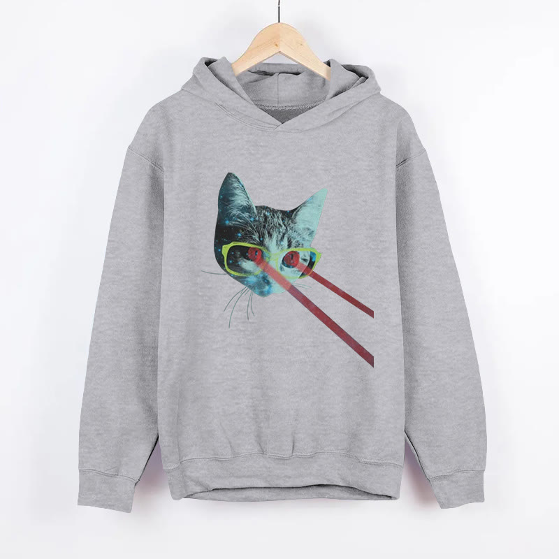 Unisex Funny Laser Eyed Cat Pattern Long Sleeved Hoodie - Grey - US44-46(8XL) - image 3