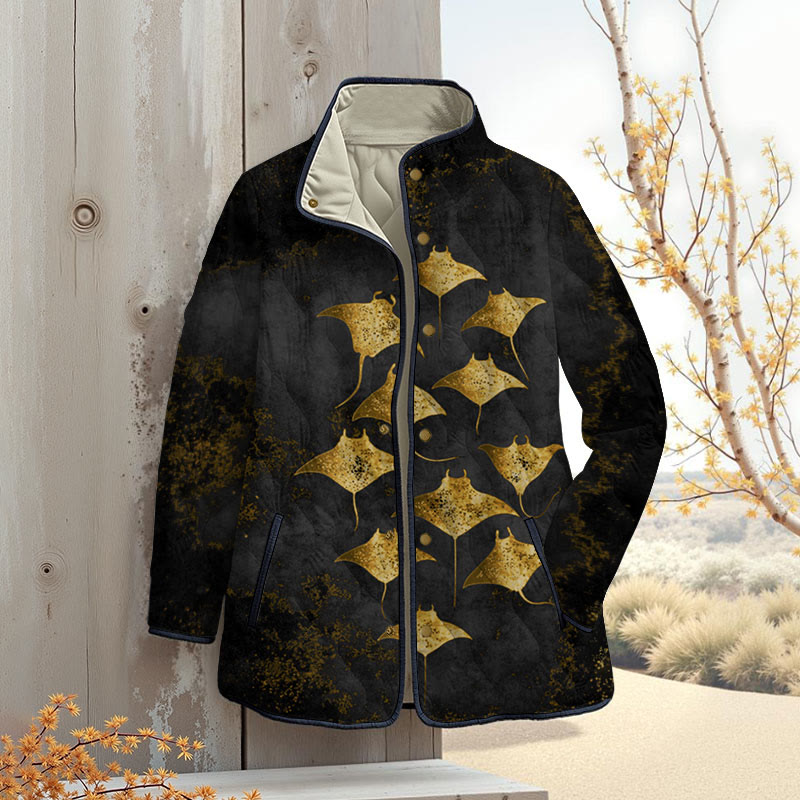 Vintage Manta Ray Art Print Outerwear Jackets - Golden - 4XL - image 6