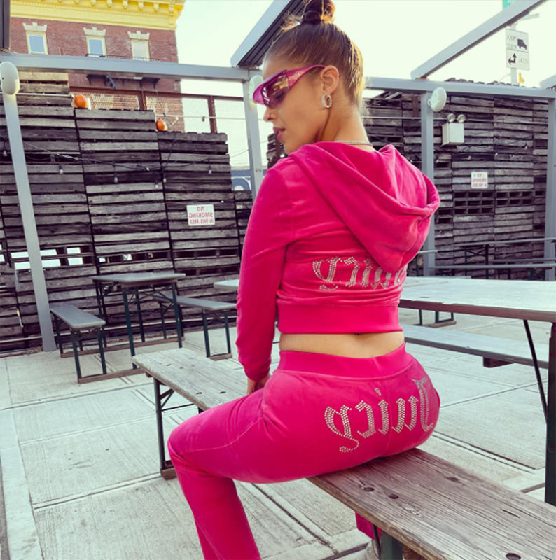 Solid Color Rhinestone Velvet Sporty Casual Two-Piece Set - image 16