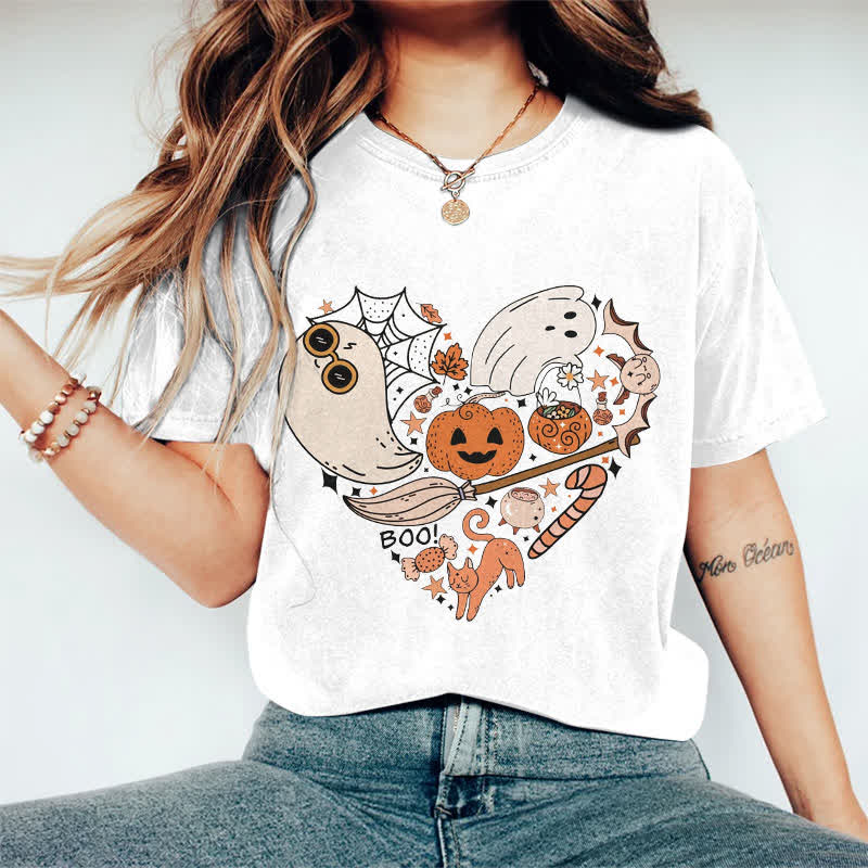 100% Cotton Halloween Elements Heart Art T-shirt - White - 2XL - image 7
