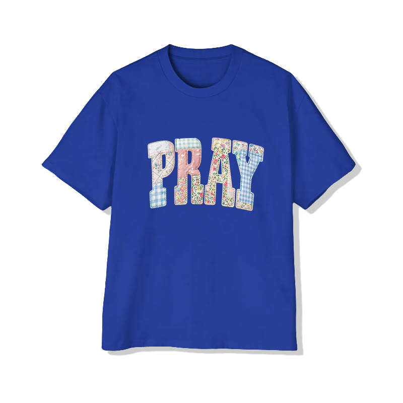 Vintage Floral Pray Christian Pattern Print Short Sleeved Round Neck Cotton T-shirt - Royal Blue - US28-30(4XL) - image 14