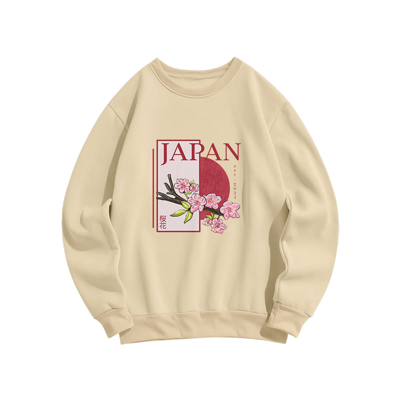 UnisexJapanese Cherry Blossoms Print Long Sleeved Crew Neck Sweatshirt - Apricot - US16-18(2XL) - image 3