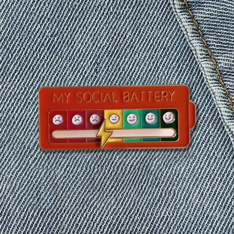 Mood-shifting "social Battery" Slider Pin — Metal Badge Accessory - Red - One size - image 8