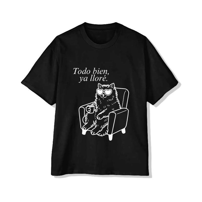 Unisex Funny Cats Todo Bien Ya Llore Print Short Sleeve Crew Neck T-Shirt - Black - 2XL - image 4