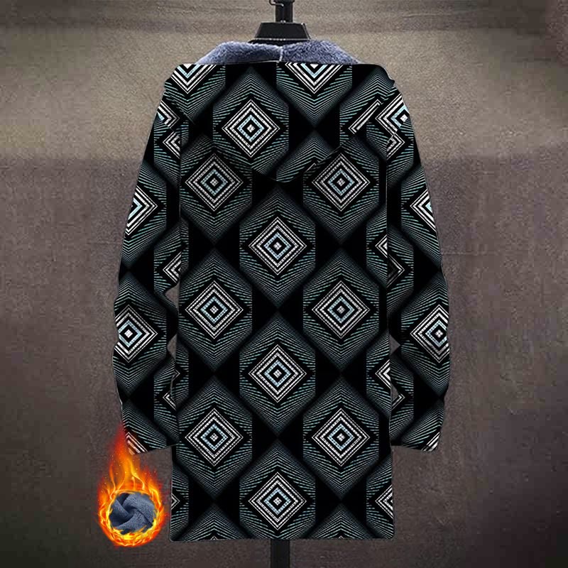 Retro Abstract Geometric Pattern Print Unisex Plush Thick Long-sleeved Fleece Jacket Coat - image 3