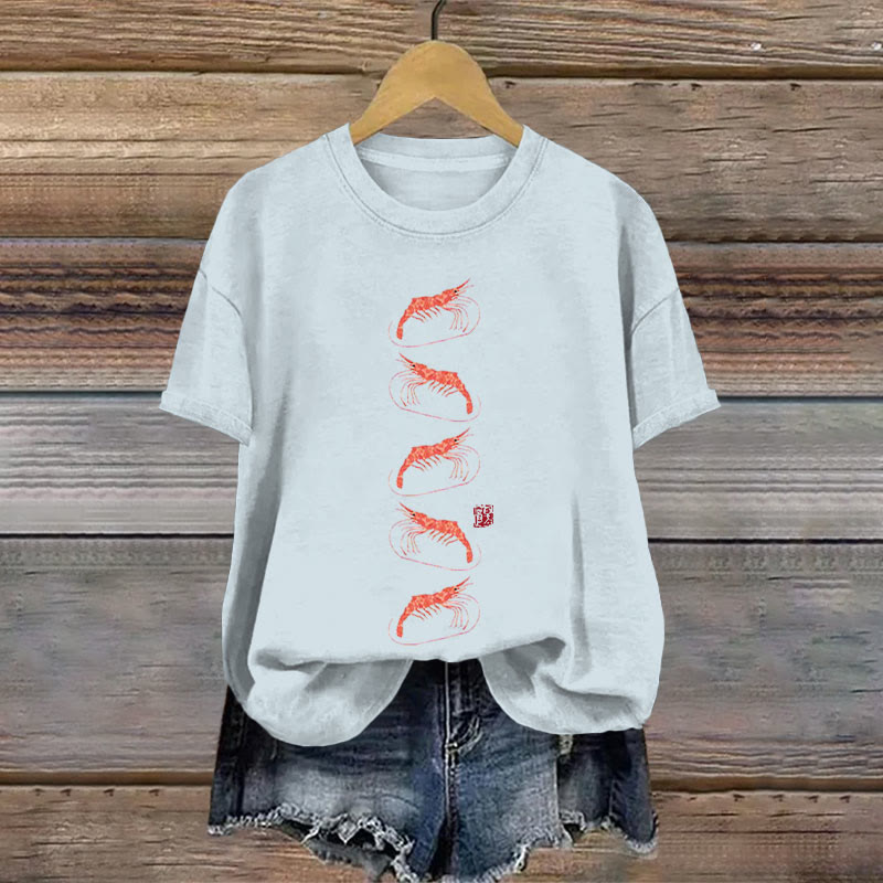 Dashingsoul 100% Cotton Cute Shrimp Sushi Print T-shirt