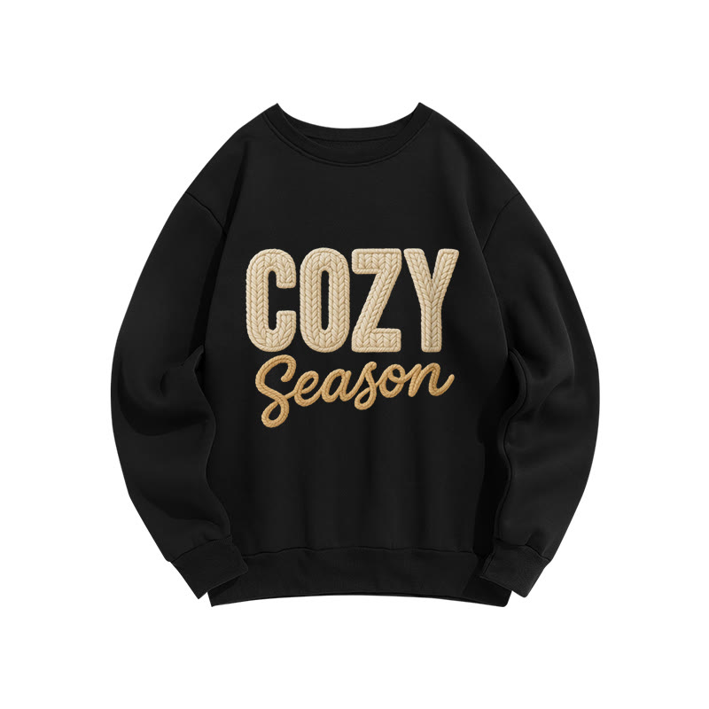 Cozy Season Letter Print Long Sleeve Crew Neck Sweatshirt - Black - US16-18(2XL) - image 3
