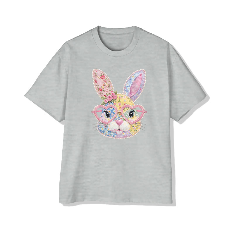 Easter Glasses Bunny Garden Flowers Print Pattern Cotton Print T-shirt - Grey - US16-18(2XL) - image 14