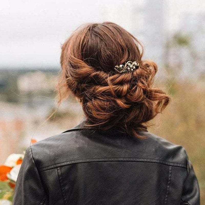 Women's Elegant Enamel Green Leaf Pearl Hollow Hairpin - image 3