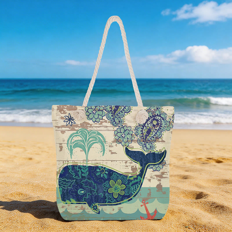 Retro Rope Single-shoulder Tote Bag - whale - 45*35*12cm - image 6