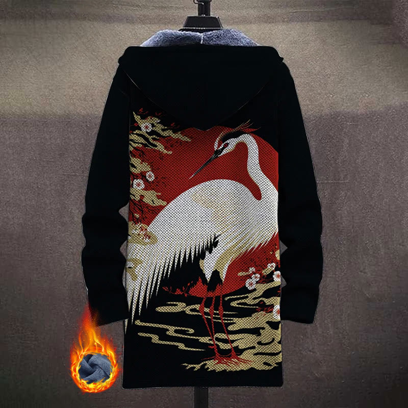 Mysterious Oriental Crane Totem Print Unisex Plush Thick Long-sleeved Fleece Jacket Coat - image 3