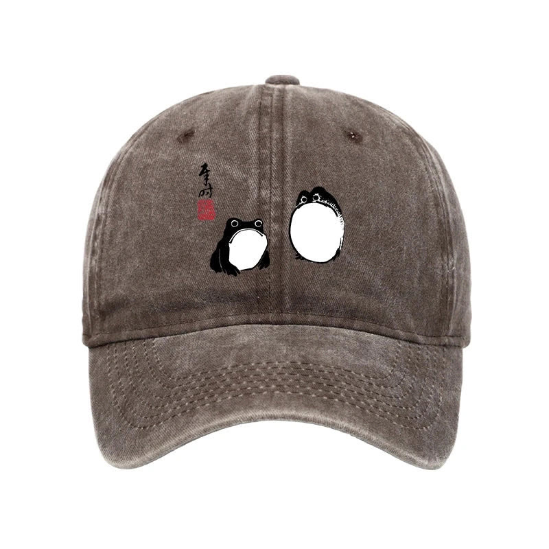 Unisex 100% Cotton Matsumoto Hoji Frogs Japan Vintage Print Cap - Coffee - one size - image 6