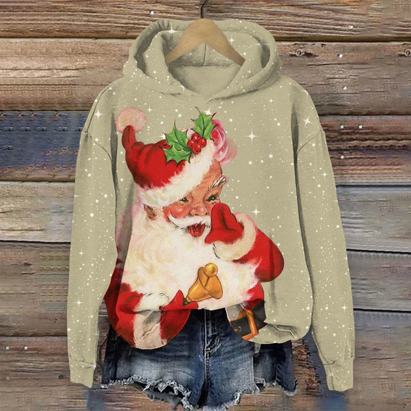Christmas glitter santa print Long Sleeve Hoodie - Apricot - US44-46(8XL) - image 3
