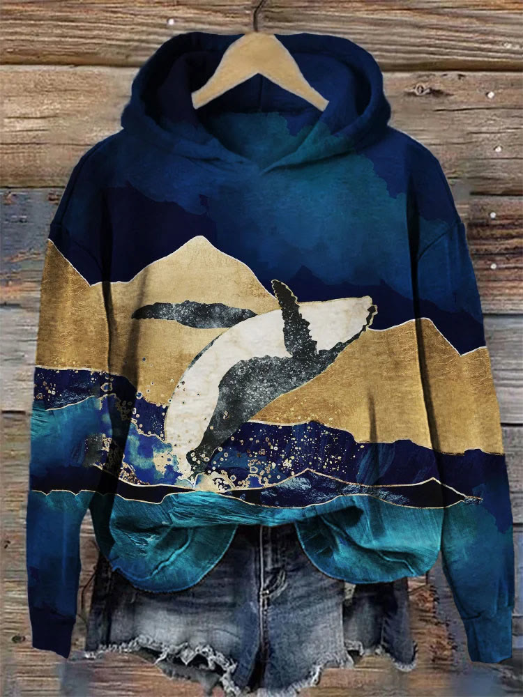 Whale & Landscape Glitter Art Print Hoodie