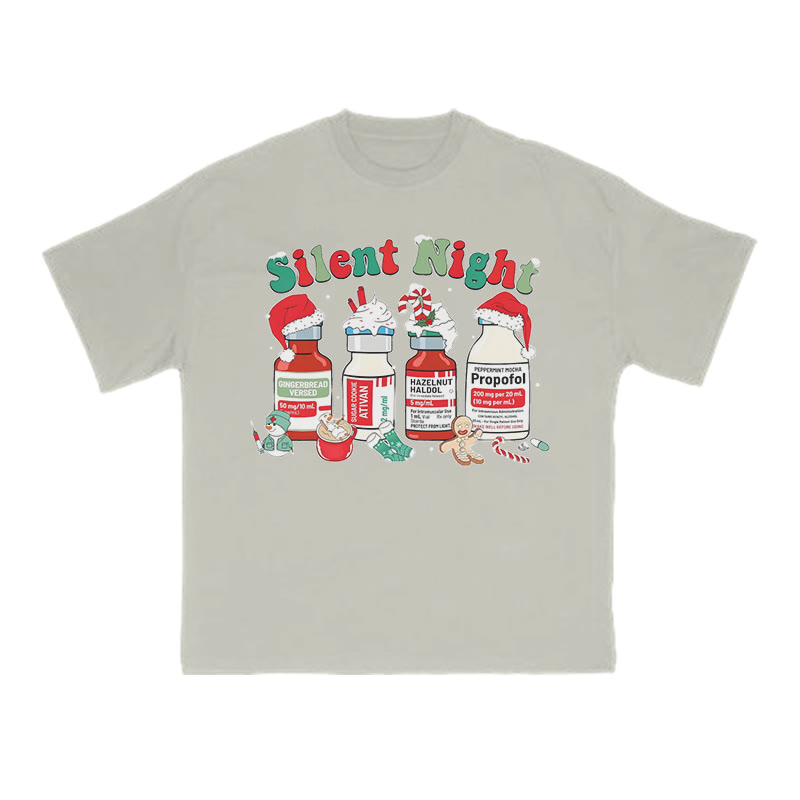 Unisex Silent Night Christmas Print T-shirt - Warm Grey - US16-18(2XL) - image 5