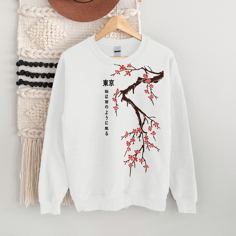 Dashingsoul 100% Cotton Tokyo Japanese Cherry Blossoms Print Sweatshirt