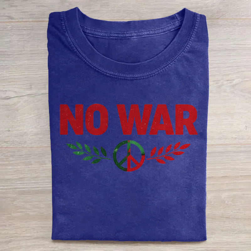 Unisex No War Hippie Peace Sign Pattern Art Print Acid Washed T-shirt - Royal Blue - US20-22(3XL) - image 4