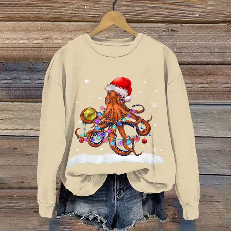 Christmas Octopus  Pattern Print Long Sleeve Sweatshirt - Apricot - US16-18(2XL) - image 3