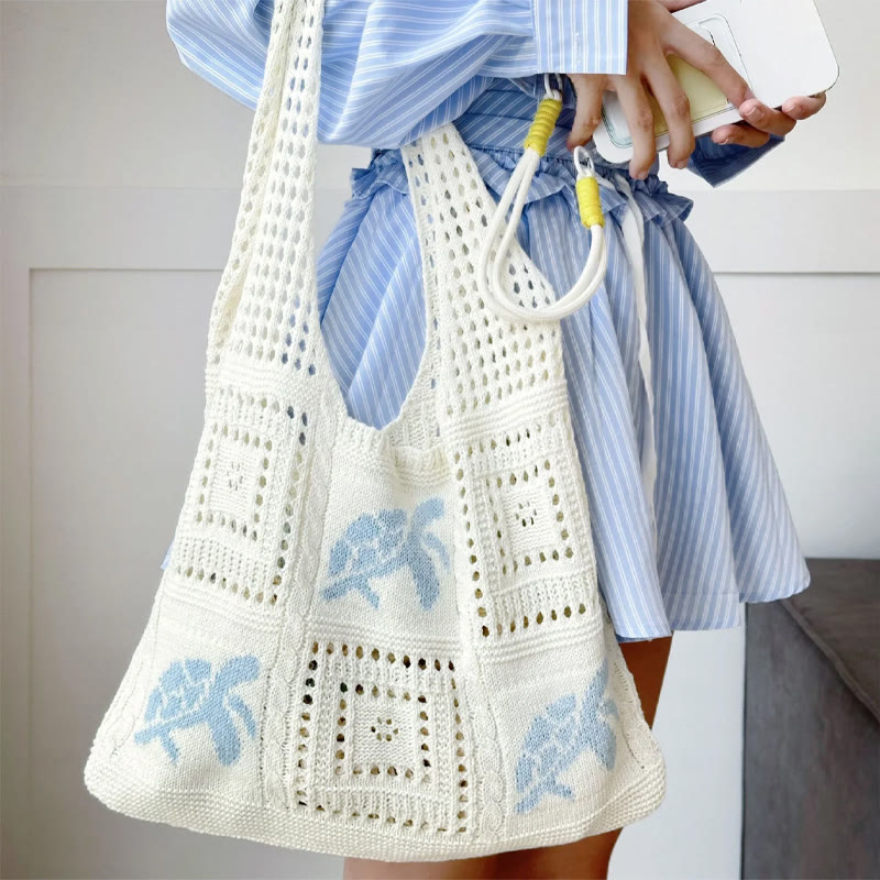 Boho Beach Turtle Open-knit One-shoulder Bag - image 4