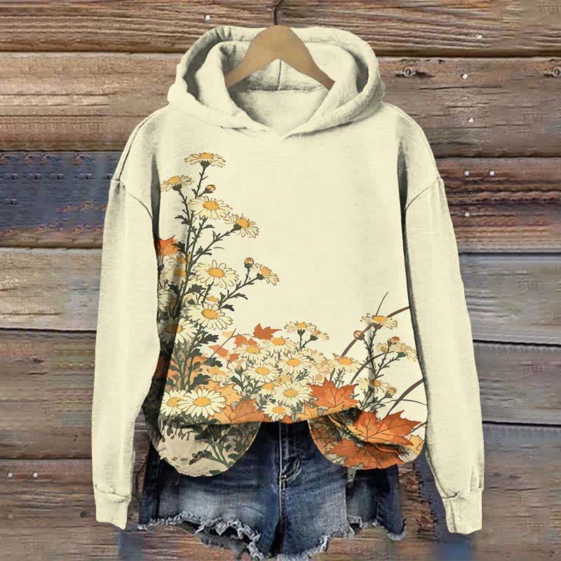 Japanese Oil Painting Sunflower Art Print Long Sleeve Hoodie - Apricot - US44-46(8XL) - image 6