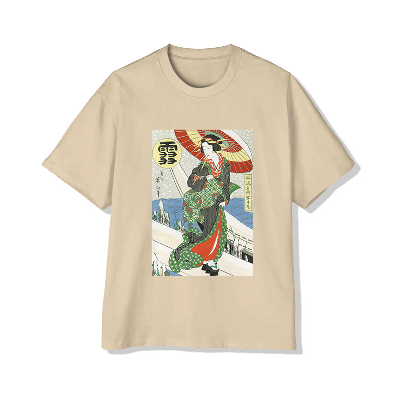 Vintage Japanese Art Print Short Sleeved Crew Neck T-shirt - Apricot - 2XL - image 4