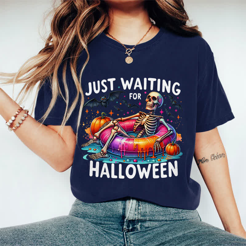 100% Cotton Just Waiting For Halloween Art Print T-Shirt - Dark Blue - 2XL - image 3