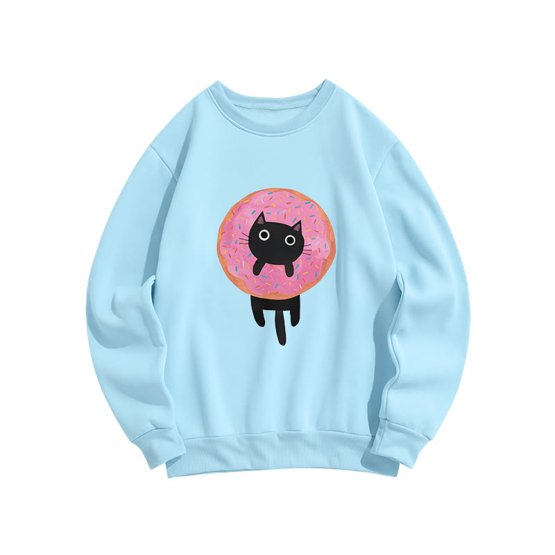 Funny Donut Cat Print Crew Neck Sweatshirt - Blue - US16-18(2XL) - image 6