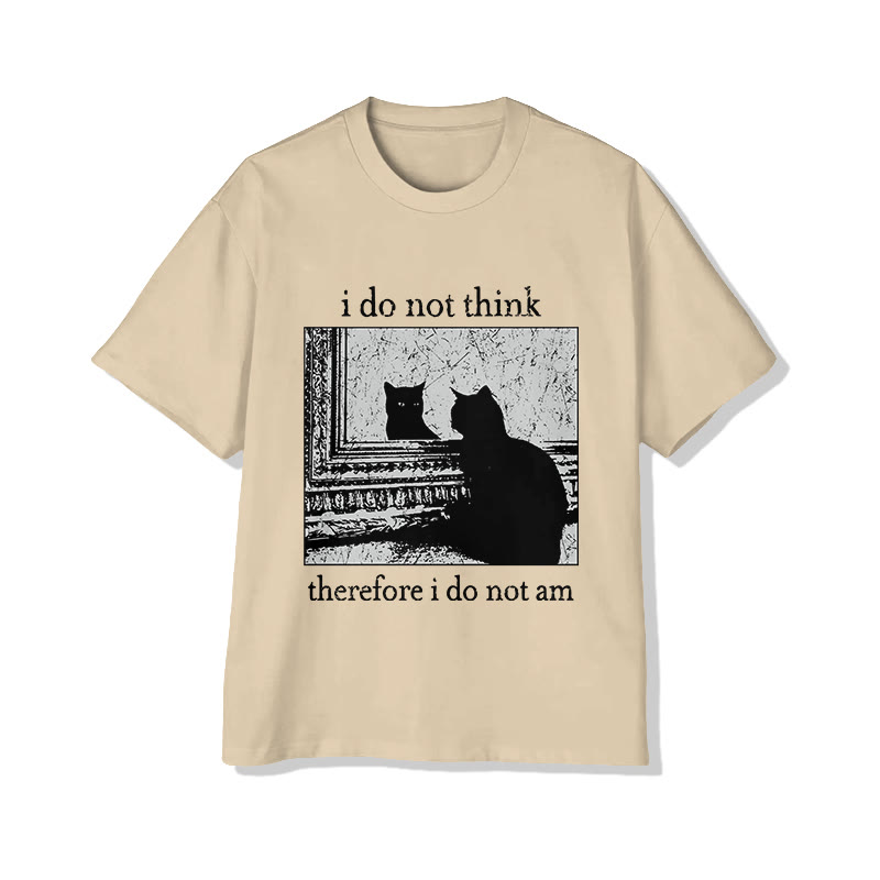 I Do Not Think Therefore I Do Not Am Cat Print Short Sleeved Crew Neck T-Shirt - Apricot - 2XL - image 4