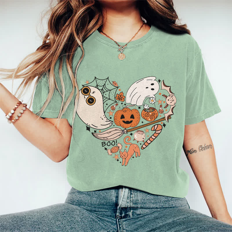 100% Cotton Halloween Elements Heart Art T-shirt - Green - 2XL - image 11