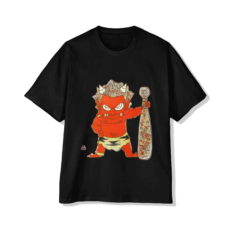 Unisex Oriental Oni Figure Art Print Short Sleeved Crew Neck T-Shirt - Black - 2XL - image 4