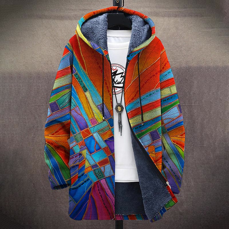 Colorful Artwork Gold Line Patterns Print Unisex Plush Thick Long-sleeved Fleece Jacket Coat - image 2