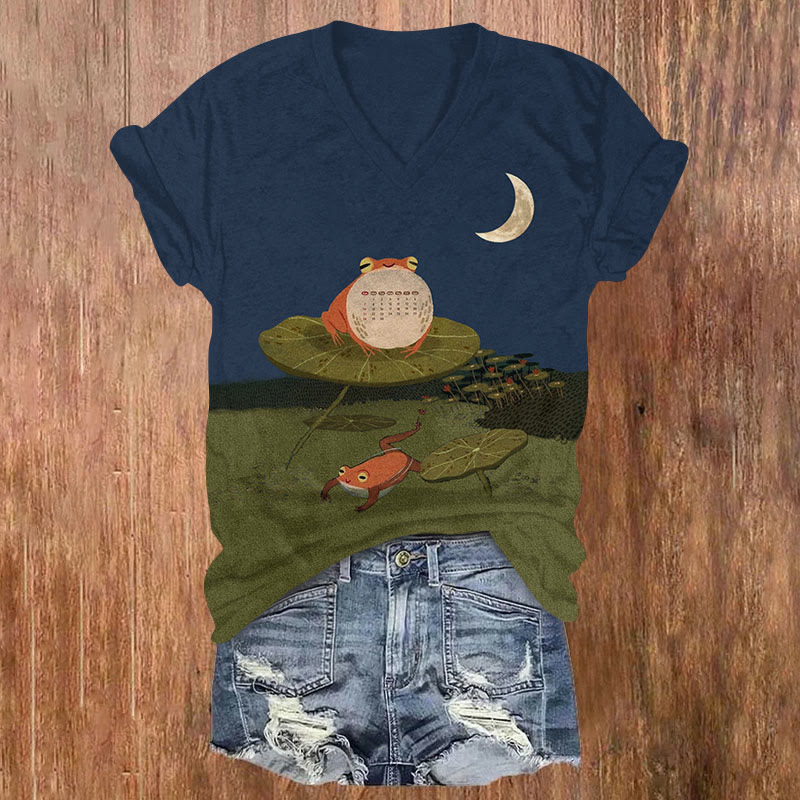 Funny Frogs print v-neck T-Shirt - Blue - US32-34(5XL) - image 2