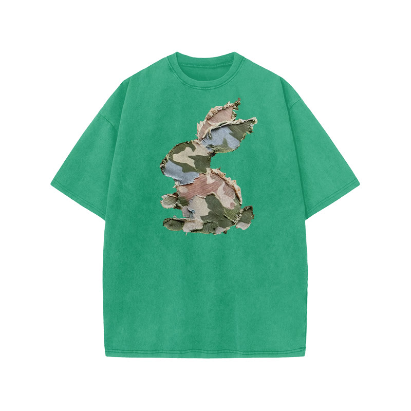 Unisex Easter Camouflage Bunny Irregular Pattern Pattern Art Print Acid Washed T-shirt - Green - US20-22(3XL) - image 5