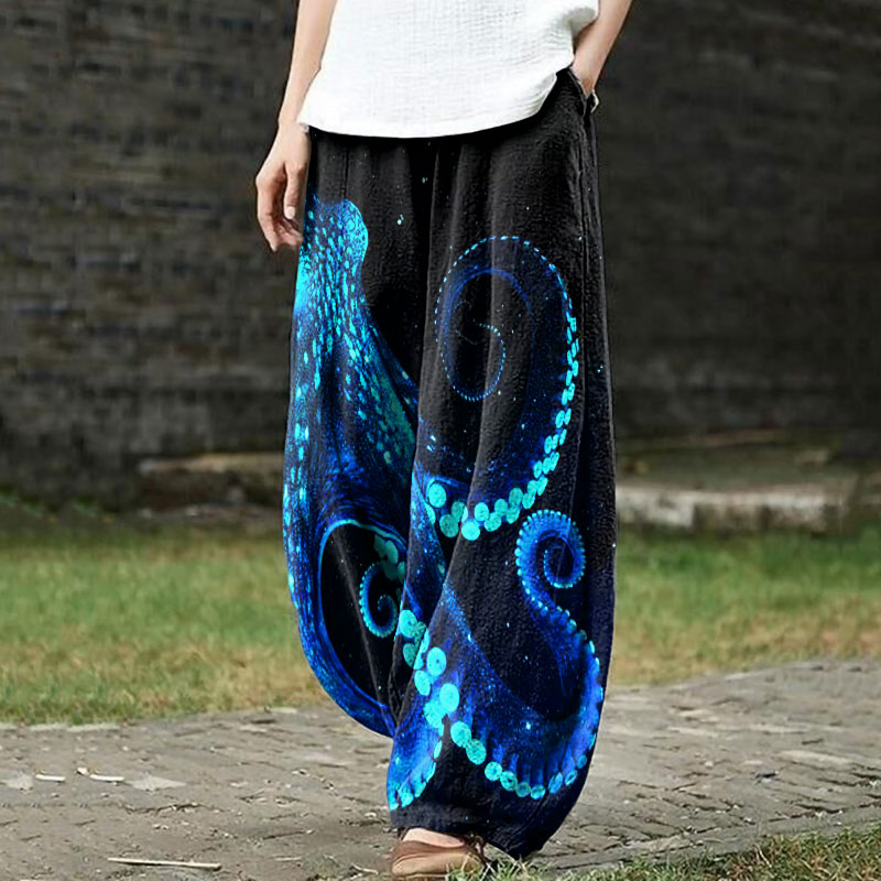 Three-dimensional Creative Octopus Print Casual Pants - Blue - 5XL - image 1