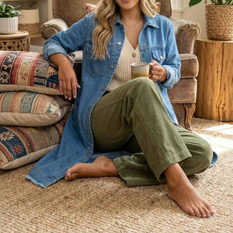 Women's Vintage Button Down Casual Denim Outerwear - image 10