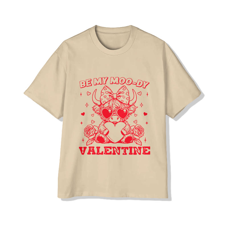 Unisex Moody Valentine Highland Cow Print Short Sleeved Crew Neck T-shirt - Apricot - 2XL - image 5
