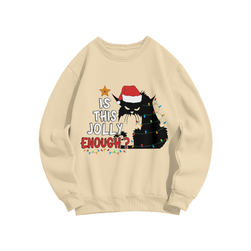 100% Cotton Is This Jolly Enough? Christmas Cat Print Crew Neck Sweatshirt - Apricot - US16-18(2XL) - image 2