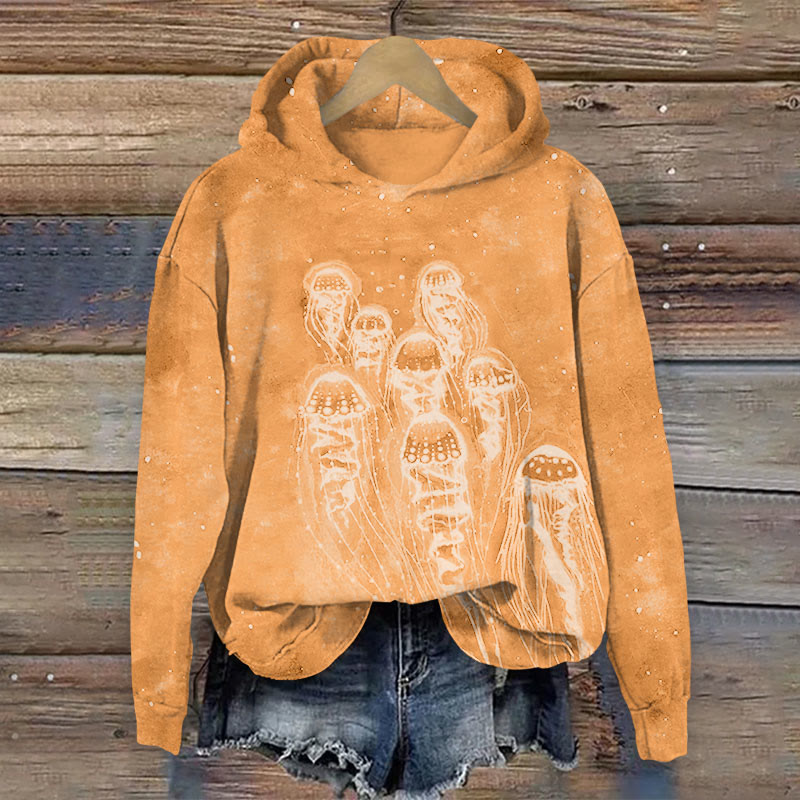 Ocean School Of Jellyfish Print Long Sleeve Hoodie - Yellow - US44-46(8XL) - image 2
