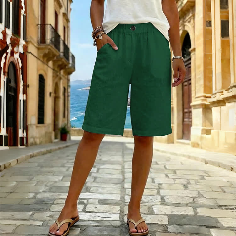 Casual Solid Pocket Mid Short Pants - Green - 3XL - image 5