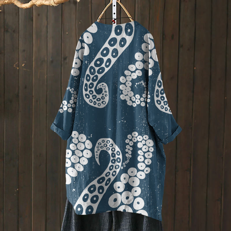Ocean Octopus Legs Japanese Art Print Cardigan
