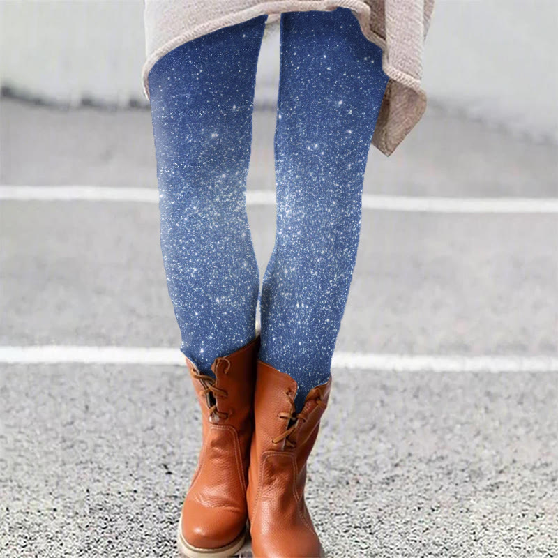 Sparkling Christmas Print Leggings - Blue - 5XL - image 4