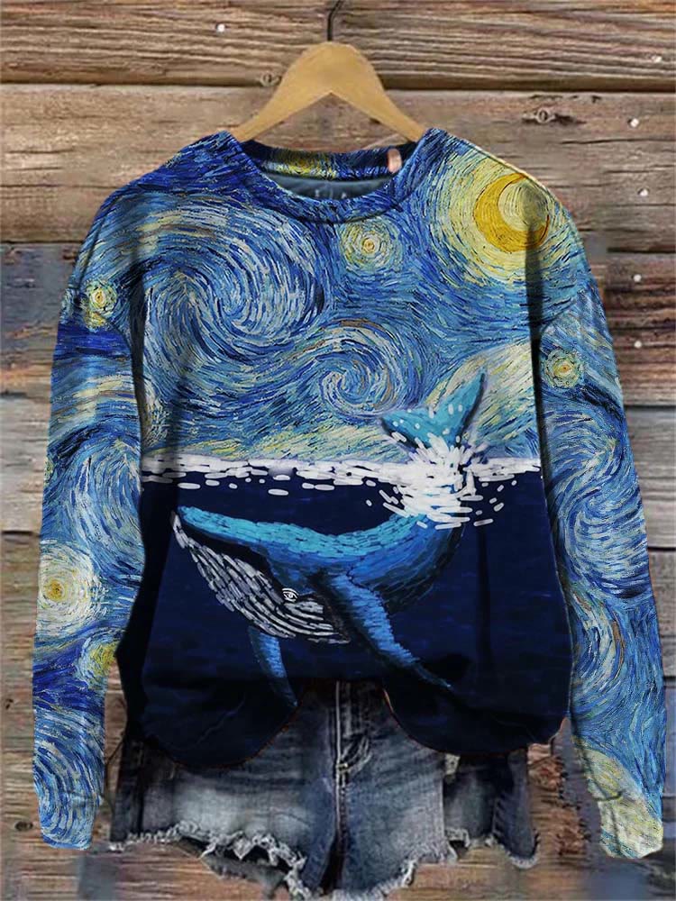 Whale At Starry Night Art Print Sweatshirt - Blue - 5XL - image 1