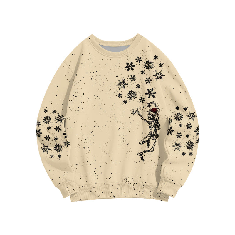 Unisex Dancing Skeleton Wearing Santa Hat Christmas Print Sweatshirt - Apricot - 6XL - image 2